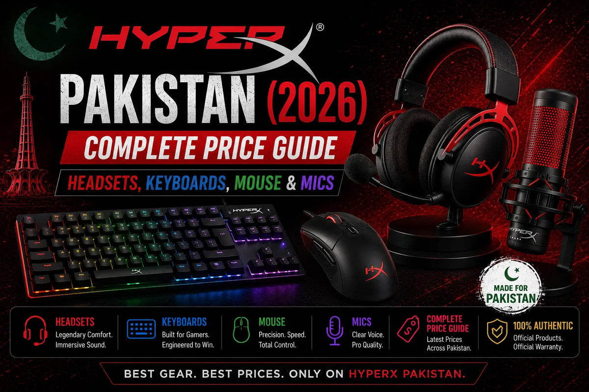 HyperX Cloud Stinger, QuadCast microphone and keyboard price comparison Pakistan 2026 – The Revive Tech
