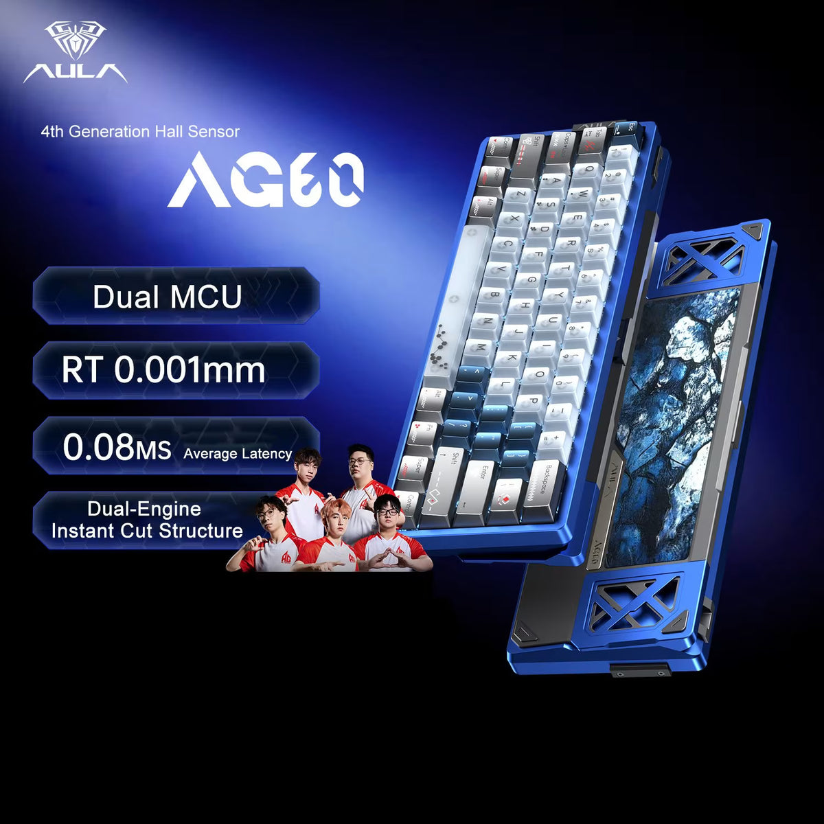 AULA AG60 MAX Wired Hall Effect Magnetic Gaming Keyboard Blue Gray Peral White – Godmode Magnetic Switch
