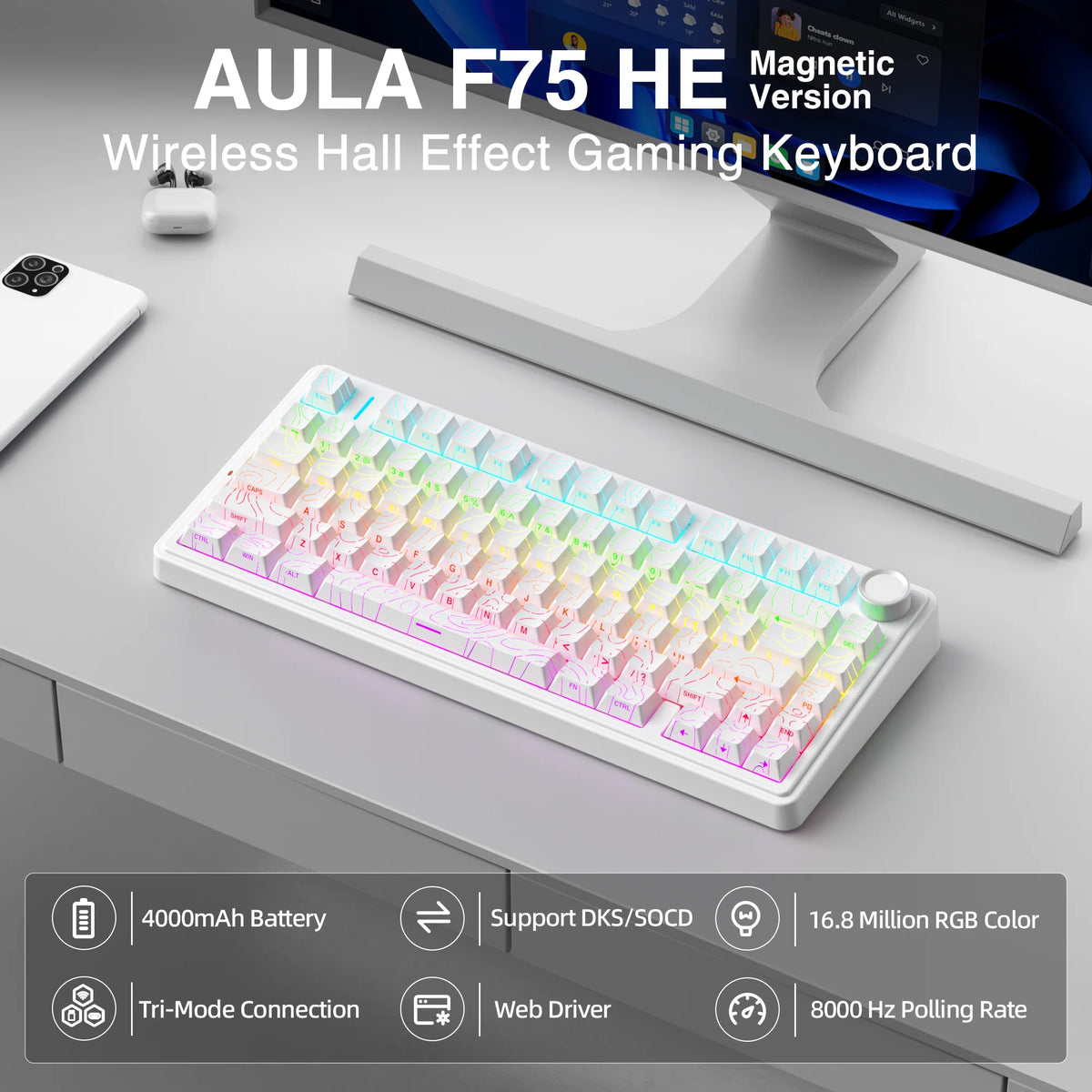AULA F75 HE Hall Effect Tri-Mode Gaming Keyboard