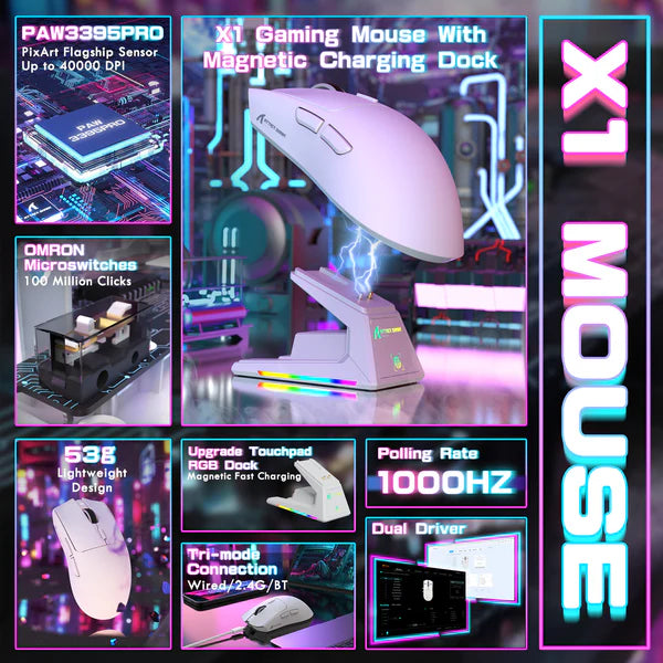 Attack Shark X1 Gaming Mouse – RGB Touchpad, PAW3395PRO, 40K DPI