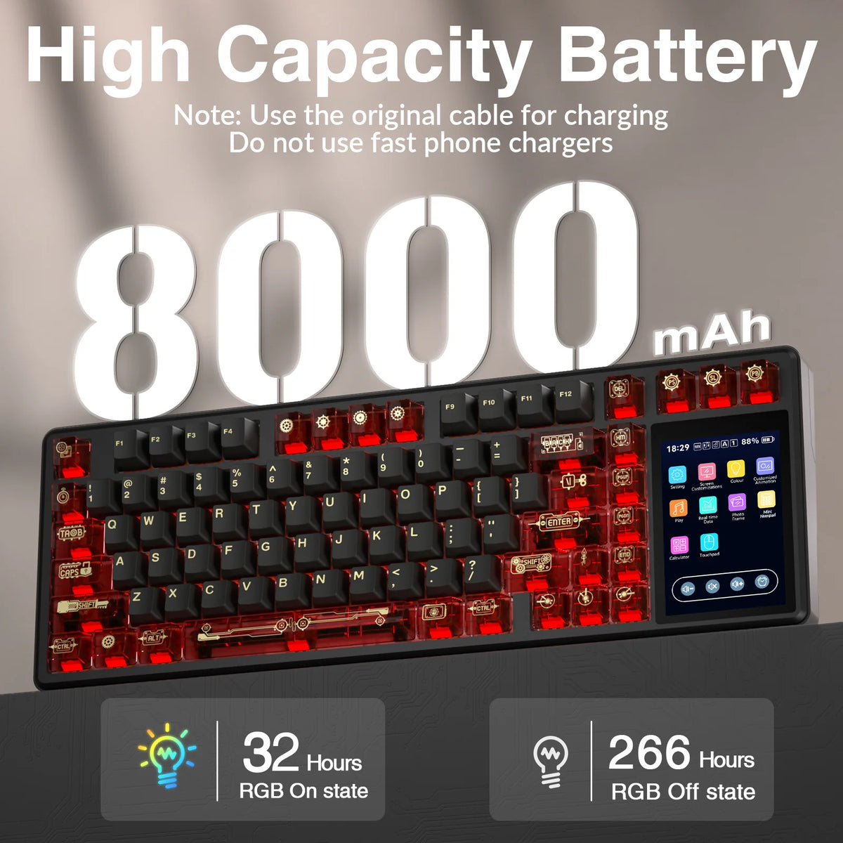 AULA L99 Smart Custom Mechanical Keyboard,Caramel Latte Switch. 4" IPS Touchscreen Display, Compact 84-Key Layout, Keycaps: Crimson Shadow