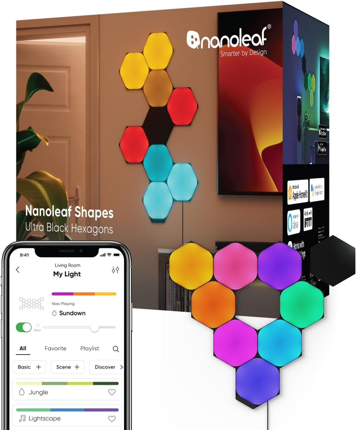 Nanoleaf Shapes Ultra Black Hexagons Starter Kit – Limited Edition Smart RGB Panels