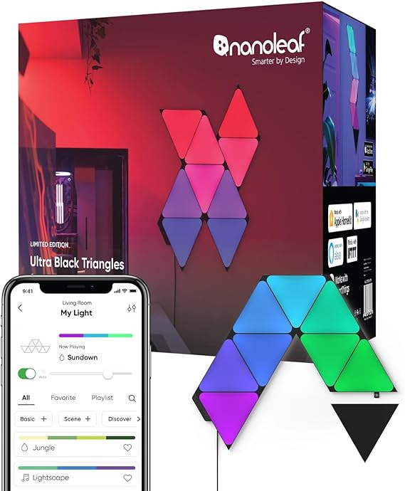 Nanoleaf Shapes Ultra Black Triangles Starter Kit – Limited Edition Smart RGB Panels