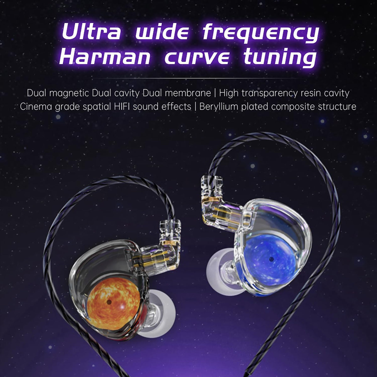CCA ND Planet IEM Earphones: 12mm Dual Magnetic Drivers, HiFi Gaming Earbuds