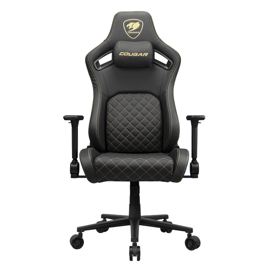COUGAR Defensor, Imitation Linen, Weight Support 150kg, 4D Folding Armrest, Push-Back Lumbar Support, Magnetic Neck Pillow. Gaming chair - Black-Gold