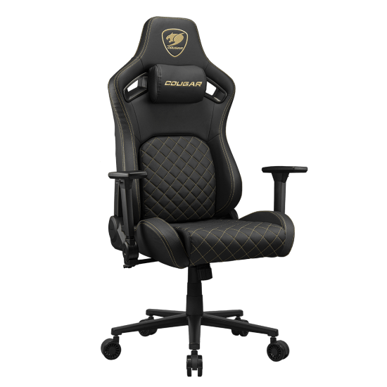 COUGAR Defensor, Imitation Linen, Weight Support 150kg, 4D Folding Armrest, Push-Back Lumbar Support, Magnetic Neck Pillow. Gaming chair - Black-Gold
