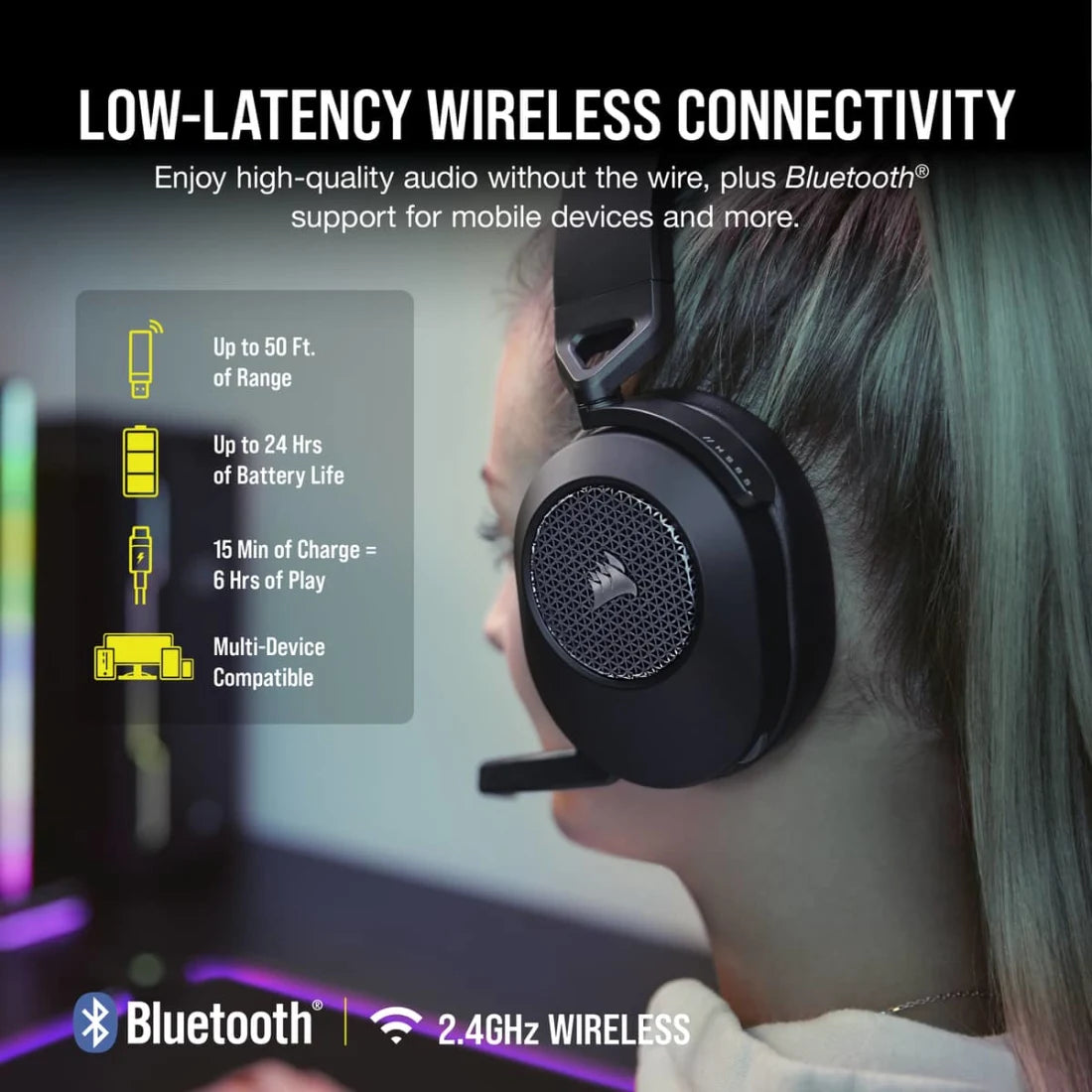 Corsair HS65 WIRELESS Gaming Headset — Carbon