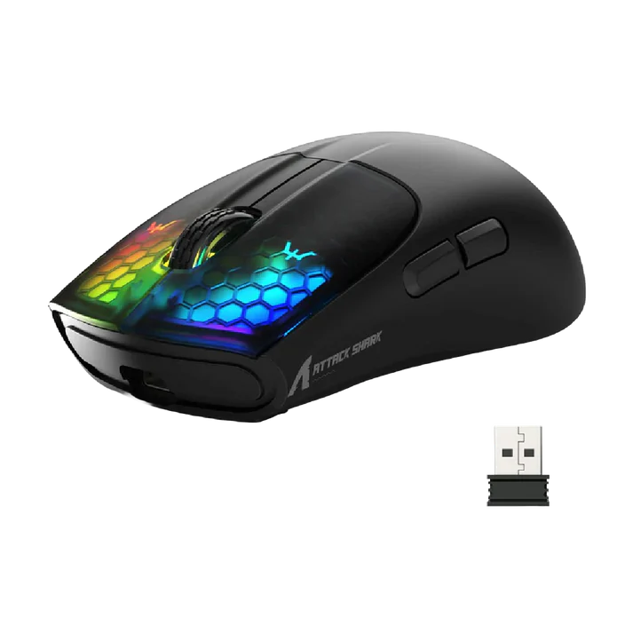 Attack Shark X5 Wireless Mouse – 49g Lightweight, Tri-Mode, PAW3212 Sensor, Rechargeable, White & Black