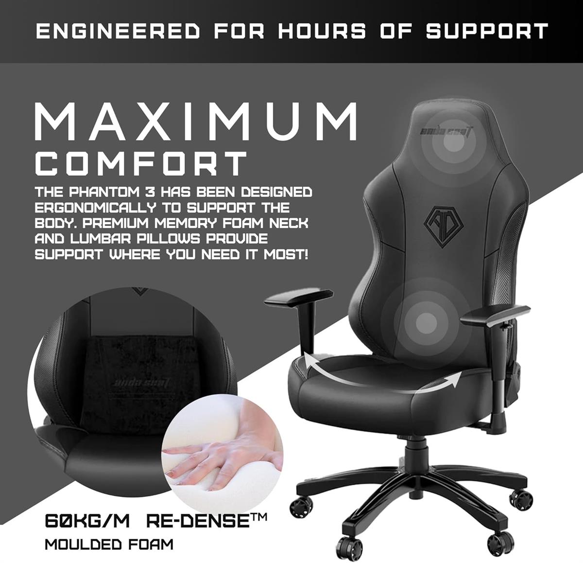 Anda Seat Phantom 3 XL Leather Gaming Chair - Stormy Black