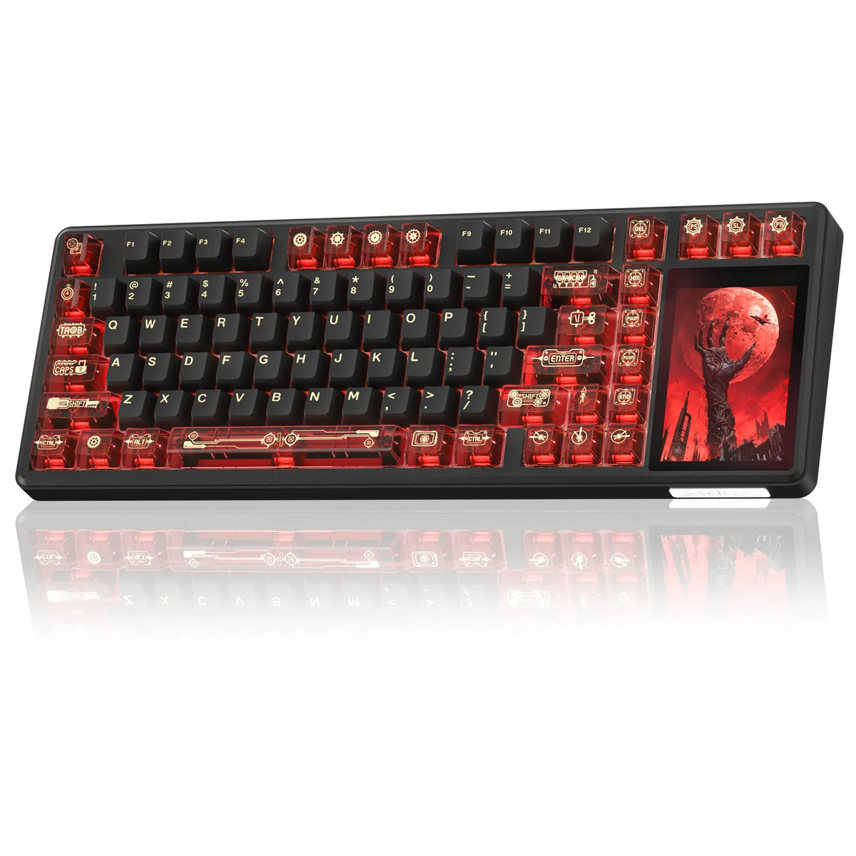 AULA L99 Smart Custom Mechanical Keyboard,Caramel Latte Switch. 4" IPS Touchscreen Display, Compact 84-Key Layout, Keycaps: Crimson Shadow