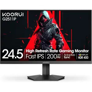 Koorui G2511P 24.5 Inch Gaming Monitor 200Hz, 1ms, FHD (1920x1080) IPS Display, HDR400, 90% DCI-P3 Color Gamut with Adaptive Sync, HDMI & DP Port, Black