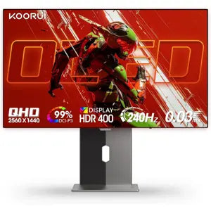 Koorui S2721XO 27 inch QD-OLED Gaming Monitor, 240Hz Monitor, 0.03ms, QHD 1440p AdaptiveSync, 99% DCI-P3, HDR True Black 400, Height/Pivot/Tilt/Swivel Adjustability, HDMI & DisplayPort VESA, Black