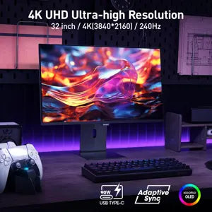 Koorui S3241XO 32 Inch OLED Gaming Monitor, 4K UHD 240Hz 0.03ms Computer Monitors, AdaptiveSync, Tilt/Pivot/Swivel/Height Adjustable, 99% DCI-P3, HDR True Black 400, DisplayPort&HDMI, Type-C, VESA